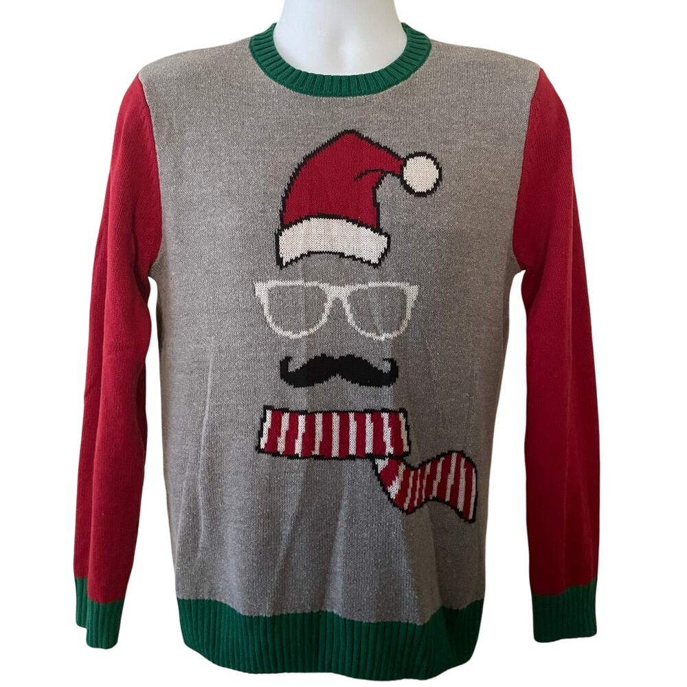 Ugly Christmas Invisible Man Mens Size M Holyday Christmas Grey Red Sweater